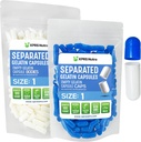 XPRS Nutra Dimensiune 1 Capsule separate Gelatină - 100 capsule cu pilulă goală separate în pungi - Pastile goale pentru umplerea suplimentară a DIY (alb/alb)