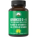 Performanţă maximă Advanced Vitamina D 10000 UI cu toate cele 3 tipuri de vitamina K - 10000 Vitamina D3 şi vitamina K2, K1, MK-7 (MK7), Suplimentul capsulelor MK4 - 60 Pastile mici şi uşor de înghiţit