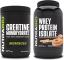 NutraBio Creatina Monohidrat, Nearomate, 500g și Whey Proteine Izolat, Scorțișoară zahăr gogoși, Supliment Bundle - Energie musculară, Lean musculare creștere, recuperare, și puterea