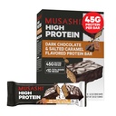 MUSASHSHI High Proteine Bar, 45g Proteine, <1g Total Zaharuri, Ciocolata Intunecata & Sarata Caramel, Post Workout si Proteine Snack On The Go, 12 Pachet de 3.2oz (90g) Baruri