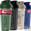 VELOMIX -4 PACK- 28 oz Shaker Cups pentru Shakes Proteine - 4x Wire Whisk 