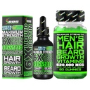 Kit de crestere barbă w/ 6X supliment BIOTIN lichid cu peptide Colagen + 620.000mcg 14- in- 1 Gume BIOTIN/ Vitamine de crestere si vitamine de crestere a parului pentru barbati - Formulate in America