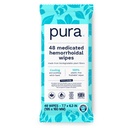 Pura Flushable Hemorrhoid Wipes XL, 48 Count, medicamentat cu rece Witch Hazel, Aloe & Coconut Oil, Rapid Relief, Fragrance-Free, 100% Plastic-Free