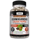 Kaya Naturals Ashwagandha 1300mg, 120 capsule conte pentru ajutor de stres, Adrenal, Mood & Suport tiroidian, Pepper negru și 100% capsule pure Ashwagandha -120