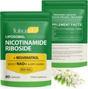 Suplimentul NAD, NAD lipozomal + Supliment cu Nicotinamidă Ribozide Resveratrol Suport Cellular de sănătate, rezistenţă şi îmbătrânire sănătoasă - 80 capsule