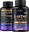 NUTRAHARMONY L Metilfolat 15 mg - 5-MTHF Metilfolat Supliment Plus Metil B12, vitamine B2 & B6, magneziu - Made in USA, 60 capsule pentru 2 luni