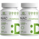 2 ambalaj NAC Supliment (N-Acetyl Cysteine) 1000 mg Servire cu glutationa redusă, 480 capsule