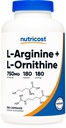 Nutricost L-Arginină L-Ornitină 750 mg; 180 capsule