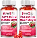 2 Pack Supliment de magneziu de potasiu Gumries - Citrat de potasiu & magneziu Glicinat pentru cramps & picior, Mood & Relaxare, Suport energetic cu vitamina B6, D3, C aroma de zmeura