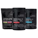 Cercetare sportivă Antarctica Krill ulei Omega 3 Mini-Softgels 500mg cu fosfolipide, Choline, Astexanthin, Triple Putere Omega 3 Burpless Fish Oil 1250mg, Zahăr gratuit Multi Flavor Hidrate Electroliti