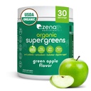 Zena Nutrition Organic Super Greens Powder, 70+ Superfoods, 0 Zahăr, 3G Fiber, Spirulina, Chlorella, Ciuperci, Prebiotice/Probiotice, Enzime digestive pentru sanatate gutoasa, Green Apple, 30 Servings