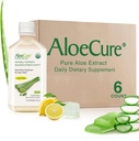 AloeCure USDA Organic Aloe Vera Juice Lemon Flavor - Produs în termen de 12 ore de la recoltare - naturale Digestive Supliment pentru echilibru aciditatea stomacului - Suport Digestive și Immune Health, 6 Btls x 16.7oz