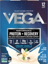 Vega Proteine + recuperare - 30g Proteina pe bază de plante pe servire, Vanilla, 12 x 1.6oz Sachete, 5g BCAAs, Probiotice, NSF Certified, Pentru Shakes & Smoothies, (Packaging May Vary)