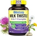4-in-1 Milk Thistle Complex, 9000 mg Putere, 30X concentrat extract de semințe, cu Dandelion, Choline, Zinc, Fatty Suplimente de ficat, suport hepatic, Non-GMO, 90 Veggie Caps, 3 luni de aprovizionare