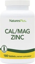 NaturasPlus Cal/Mag/Zinc - 1000 mg Calciu, 500 mg Magneziu, 75 mg Zinc - 180 comprimate vegetariene - Suplimente minerale multiple, Suportă Bone, Inimă & Sănătate imună - Gluten-Free - 45 Serviri