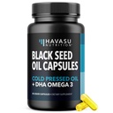 Ulei de semințe negru cu supliment DHA pentru sănătatea creierului și cogniție - ulei de semințe de chimen negru presat la rece și capsule lichide DHA Omega 3-60, fără aromă, Vegan, non-GMO și gluten-free - 1 lună de aprovizionare