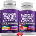 NEW AGE Resveratrol, Berberine, extract de semințe de struguri, Querbetin, supliment polifenol pentru femei și bărbați cu extract Noni, N-Acetyl Cysteine, extract Acai - 120 capsule