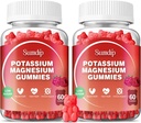 Magneziu Gume de potasiu, Muscle & Heart Health, Creme de picioare și somn, Suplimente de potasiu Vegan Gummy non-GMO Gluten gratuit 60 Gumries-2 pachet, zmeură