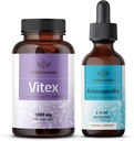 HERBAMAMA Vitex și Ashwagandha Kit - Bundle of 1000 mg Vitex capsule Chasteberry & Ashwagandha picături lichide 2 fl oz - Vegan, non-GMO, zahăr și alcool-free - 2 ambalaj