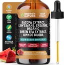 Creatine & Bacopa Picături lichide cu leu, verde Ceai & Ginkgo Biloba - mai rapid absorbţie Blend decât Gummies & Pilulele - Suplimentul Vegan pentru focalizare îmbunătățită și cunoaștere (Strawberry Perech, 60mL)