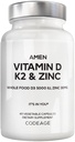 Amen Vitamina D, K2 & Zinc, Colecalciferol D3 5000 UI, Organic Whole Food Blend cu Apple, Afine, Cranberry, Elderberry Powder Fruits, Supliment Vegan, D3 K2 Vitamine, Non-GMO - 60 Capsule