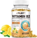 Vitamina B2 Gummie Riboflavină 400 mg Supliment pentru copii și adulți - Glicinat de magneziu, Zinc, CoQ10, Vitamina B12 - Migrene Relief & Energy, Suport Sistem nervos, Sugar Free Lemon Flavor, 60ct