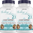 15 Day Cleanse 2X - Double Gut & Colon Support - Advanced Gut Cleanse Detox pentru femei și bărbați cu Alfalfa, Cascara Sagrada, Probiotics & Psyllium Husk - Non-GMO - Made in USA - 60 Capsule (2 Sticle)