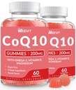 Sugar Free CoQ10 Gummies 200 MG, Coenzima Q10 (Ubichinonă) Gumies pentru adulți, Co Q10 Supliment cu Omega-3, Magneziu, Energie, Suport Creier
