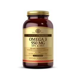 Solgar Triple Putere Omega-3 950 mg, 100 Softgels - Suporturi cardiovasculare, Joint & Skin Health - Heart Healthy Supplement - Essential Fatty Acids - Non OMG, Gluten Free, Dairy Free - 100 Count