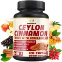 Capsule de scorțișoară ceylon cu HCl Berberin, Oțet de cidru de mere, Turmeric, Ginseng, Pepper negru - 6in1 pentru funcția imun de sprijin - 120 Conte