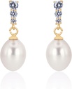 18K aur placat Sterling Silver Dangle White Drop Handpicked calitate apă dulce Culturat Pearl Cercei de nunta cu cub Zirconia Cristale Pearl cercei mireasa bijuterii pentru mirese