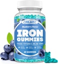 Gume de fier pentru femei si barbati - Suplimentul de fier cu vitamina B6, B12, C, Zinc, Folat pentru adulți și copii - Suport deficit de fier, anemie, energie Boost, Blood Builder - Zahăr gratuit Vegan 60ct afine
