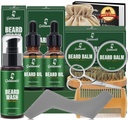 Barbă Kit,Beard Grooming Kit w/2 Pack Barbă ulei &2 Pack Barbă Balsam,Crăciun Stocking Stuffers Cadouri pentru bărbați El soțul tată Prieten,Beard Perie Comb