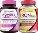 Reţete pentru doctor Probiotice şi Fier Plus Bundle, Feminine Health & Blood Support, Capsule Probiotice 60ct & Capsule de Fier 60 ct