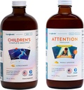 LICHIDHEALTH Copiii complet Multivitamine & Atenție Adolescenți și copii Vitamina lichida Bundle pentru copii - Suport imunitar, Îmbunătăți concentrarea, concentrarea, Boost Mood - Vegan, Non-GMO, Made in USA