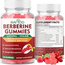 Premium Berberine Gummies, 2000mg High Potenty Berberine HCI Supliment, Plus Ceylon Scorțișoară, Milk Thistle pentru femei și bărbați, Sistem imunitar și suport metabolic - 60 Gummies