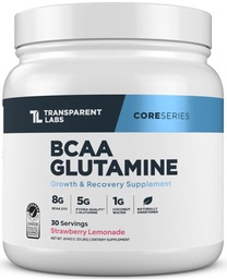 Labs Transparent BCAA Glutamina - 8000 Mg de BCAA pulbere cu L Glutamina pentru recuperare post antrenament, crestere musculara, si rezistenta crescuta - 30 Serviri, Lemonada de capsuni