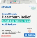 Rezistenţă majoră Relief de arsuri la stomac - Comprimate de famotidină, 10 mg - Reductor de acid - 60 comprimate