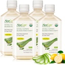 AloeCure USDA Organic Aloe Vera Juice Lemon Aroma - Produs în termen de 12 ore de la recoltare - Digestive naturale suplimentare pentru echilibru aciditatea stomacului - Suport Digestive și Immune Health, 4 Btls x 16.7oz