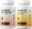Acid hialuronic pur de echilibru 250 mg cu vitamina C 50mg + vitamina D3 50000 UI Supliment Combo