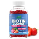 Biotina 10.000mcg Gummies pentru femei si barbati (100 Count) - 2x Putere maxima Biotina pentru cresterea parului, Piele si unghii - Gluten-Free, Vegan, Non-GMO, Marea Tasting Aroma de capsuni - 100 Gummies