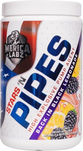 'Merica Labz Stars 'N Pipes High Explosion Pump Agent, Stimulant-Free, 6G de L-Citrulline, 20 Servings (Back in Black Lemonade)