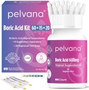 Pelvana Boric Acid Samplers for Women 60 + 15 Aplicatoare + 20 pH Test Strips = 95 Piece Kit pentru Odor Vaginal - Third-Party Lab Tested & Made in the USA