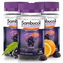 Sambucol Black Elderberry Gummies - Elderberry cu zinc și vitamina C pentru adulți, Sambucus Elderberry Gumies, Immune Support Gummies - 30 Conte, 3 Pack