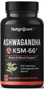 Natgrown Ashwagandha KSM 66 Supliment 600 mg - Stres, Mood, & Suport sportiv - Extract de rădăcină organic KSM66 cu 5% Witanolide - Capsule Vegan - 60 Conte