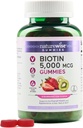NatureWise Biotin Gummies - Sustine parul sanatos, piele si unghii puternice - Vitamina B7 5000mcg - Frumusetea naturala - aroma de capsuni-Kiwi - Vegan, non-GMO, gluten gratuit - 90 Conte[45 zi de aprovizionare]