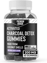 Gumiile Charcoal Premium activate - Suplimente de nucă de cocos Charcoal pentru suport de detoxifiere, Sănătate orală, Digestia stomacului - Seif pentru copii - Nu Gummy Vegan Bloat - Aromă naturală Acai (conte 60)