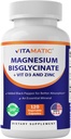 Magneziu vidamatic (de la biglicinat & oxid) cu vitamina D3 & zinc - 120 Veg capsule - Suporturi musculare, articulare, nervi și sănătatea inimii 