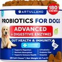 Probiotice pentru câini - Suport Sanatate curajoasa, Itchy Skin, Alergii, Imunitate, Echilibru Drojdie - Probiotice caine si enzime digestive cu prebiotice - Reduce diaree, gaz - 180 Probiotice Chews pentru câini