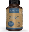 Pomona Wellness Suplimente de zinc pentru adulți, 50mg, Sănătatea pielii și sprijin imunitar, ușor de înghițit, pentru antioxidant și sănătate generală, Vegan, non-GMO, 100 comprimate